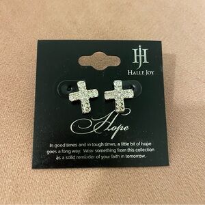 Halle Joy Cross Crystal Everlasting Stud Silver Earrings